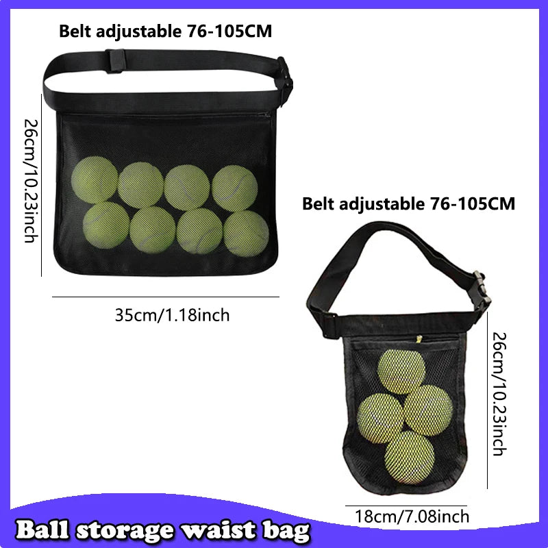 Tennis Ball Holder Adjustable Tennis Ball Waist Bag Sweatproof Mesh Cloth Ball Pouch Pickleball Training Holding Bag Accessory